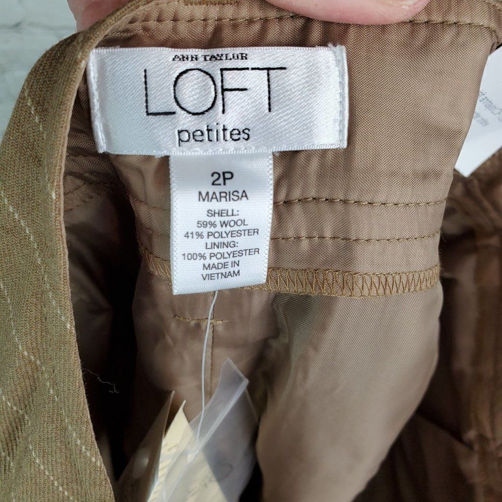 Ann Taylor Loft Marisa Cropped Pant Dress Brown Wool Blend Size 2P Striped - Picture 11 of 12